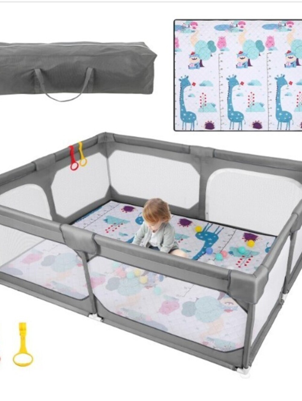 PLAYARD FOR KIDS' OR PETS-WITH PLAYMAT-75X59-GRAY